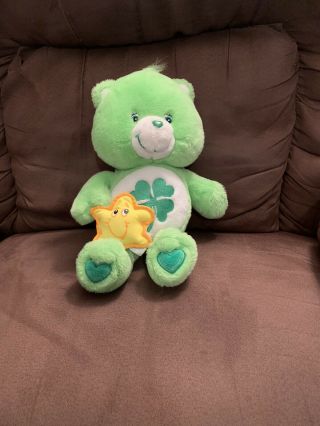 Care Bears Rare 2002 13” Green Good Luck Bear With Star In Hand Four Leaf Clover