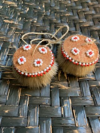 Vintage Alaskan Eskimo Inuit Hide Fur Yo - Yo Yoyo Beaded Folk Art Toy Kotzebue