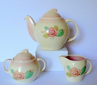Susie Cooper Pink Patricia Rose Teapot Creamer Sugar Bowl Set
