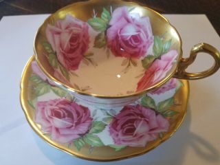 Aynsley Cabbage Rose Tea Cup And Saucer Gold Gilt 1920 