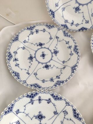 Set Of 5 Copenhagen Blue Fluted Full Lace Dinner Plates 1084 Denmark 9 7/8” 3