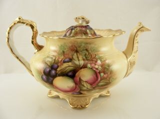 VERY RARE AYNSLEY ORCHARD GOLD TEAPOT WITH HEAVY GOLD DETAIL SIGNED D.  JONES 3