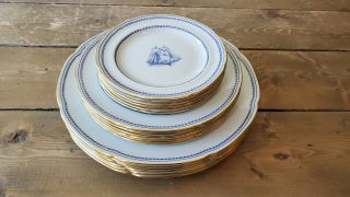 Vintage Copeland Spode Blue Gold Trade Winds Dinner Salad Bread Plates