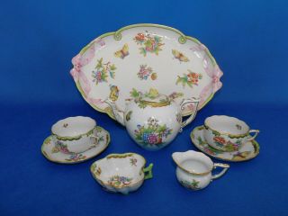 Herend Viktoria Pattern Tea Set For Two Person Porcelain Vbo