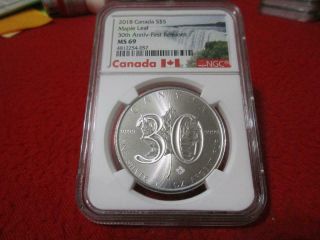 2018 Canada Silver $5 Maple Leaf 30th Anniversary Ngc Ms 69 First Rel Mf - T3909