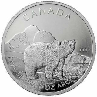 2011 Canada Grizzly Bear Wildlife Series $5 1 Oz Silver Bullion Coin