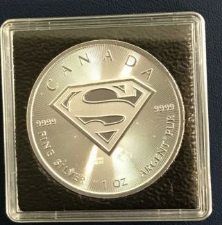 2016 Canada 1 Oz Silver $5 Superman Coin - BU - with Qadrum Intercept Holder 2