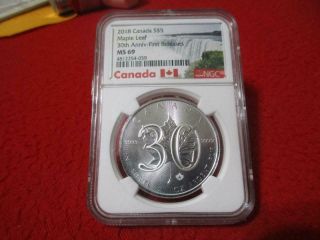2018 Canada Silver $5 Maple Leaf 30th Anniversary Ngc Ms 69 First Rel Mf - T3901