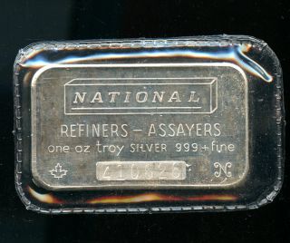 National Refiners Assayers 1 Oz Silver Bar Ingot 999 Pure Mp890