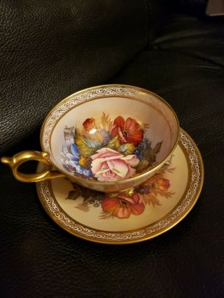 Vintage Aynsley China Teacup And Saucer Orchard Gold Signed J.  A.  Bailey
