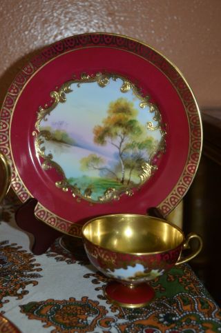 Gorgeous 9 - Piece Noritake/Nippon Pedestal Tea Set Heavy Raised Gold Mark 27 2