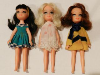 3 Uneeda 1967 Tiny Teen Dolls With Life - Like Eyelashes