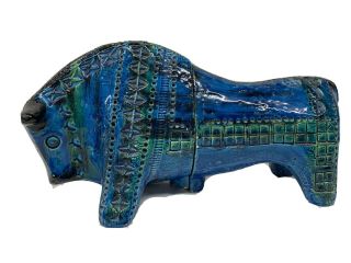 Aldo Londi Bitossi Rimini Blue Bull Bookends Italy Mid Century Modern