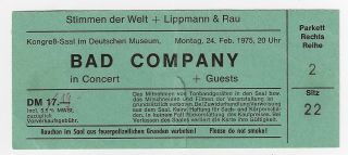 Bad Company Concert Ticket / Kongress - Saal Munich : February 24,  1975