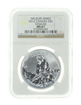 Ms67 2012 Canada $5.  00 - 1 Oz.  Silver Cougar - Wildlife - Graded Ngc 190