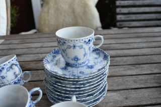 PP 12 COFFEE CUPS SAUCER 1035 BLUE FLUTED FULL LACE ROYAL COPENHAGEN 2