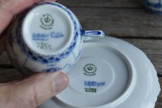 PP 12 COFFEE CUPS SAUCER 1035 BLUE FLUTED FULL LACE ROYAL COPENHAGEN 3