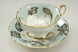 2 Vintage Paragon Fine Bone China Tea Cup & Saucer 1386 Magnolia Flower Blue