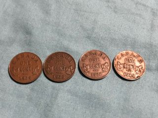 1924,  1925,  1927,  1929 Canada Canadian Small 1 Cent Coin Set - Key Date