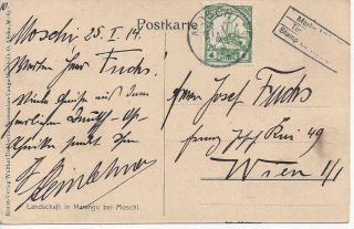 1914 German East Africa Moschi Cover Postcard With Stamp On Both Side - To Vienna
