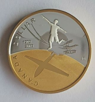 2009 Canada Sterling Silver Proof Dollar Coin With Gold Plating