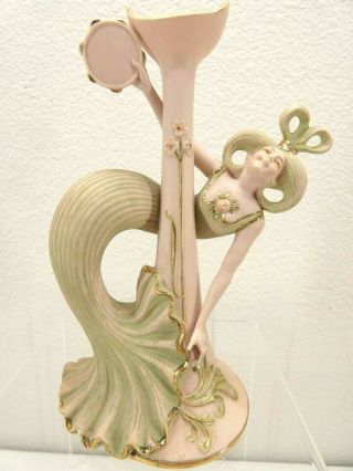 Schafer Vater German Porcelain Bisque Woman W/ Tambourine Vase