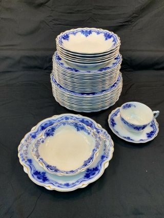 Grindley Hofburg 34 Pc Set Flow Blue Staffordshire Dinner Plates Bowls NO CHIPS 2