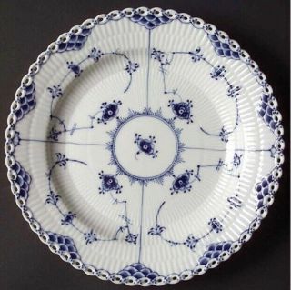 3 Royal Copenhagen Blue Fluted Full Lace Dinner Plates 1084 Denmark 9 7/8 Inch