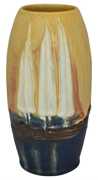 Ephraim Faience Pottery 2006 Experimental Tall Monet Sailboat Ceramic Vase