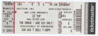Rare Zz Top 8/7/11 Hammond In The Venue At Horseshoe Casino Concert Ticket
