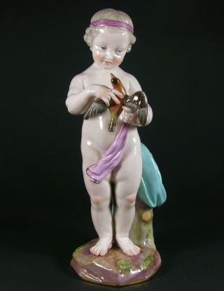 Meissen Figure Model Number A 79 – ‘boy With Bird’.  Late 19th Century.