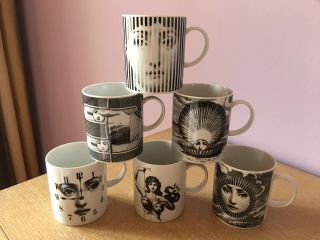 Set Of 6 Piero Fornasetti Porcelain Coffee Mugs For Rosenthal 1990s Germany