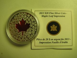 2013 Proof $20 Impression 1 - Red Enamel Maple Leaf Coin&coa Only Canada.  9999 Si