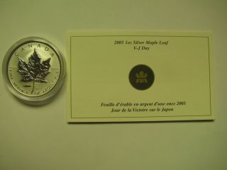 2005 Sp $5 1oz.  9999 Silver Maple Leaf Sml Vj Day Battleship Missouri Privy Coin
