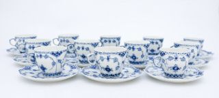 12 Cups & Saucers 1037 - Blue Fluted Royal Copenhagen Full Lace - 1:st Quality 2