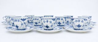 12 Cups & Saucers 1037 - Blue Fluted Royal Copenhagen Full Lace - 1:st Quality 3