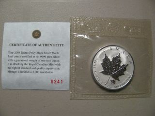 2004 Sp $5 1oz.  9999 Silver Maple Leaf Sml Zodiac 2 - Taurus Privy Mark Canada