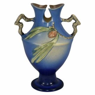 Roseville Pottery Pine Cone Blue Vase 848 - 10