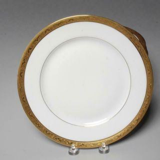 Vintage Set Of 12 Raynaud Limoges Ambassador Gold Encrustation Luncheon Plates
