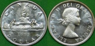 1957 Canada Silver One Water Line Dollar Graded As Brilliant Uncirculated