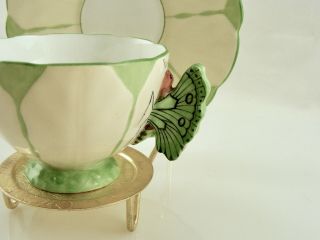 RARE AYNSLEY FLOWER DESIGN BUTTERFLY HANDLE CUP AND SAUCER SET 2