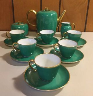 Vintage Mid Century Gio Ponti Richard Ginori Emerald Green Demitasse Tea Set