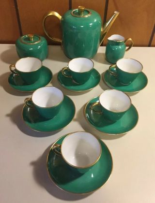 Vintage Mid Century Gio Ponti Richard Ginori Emerald Green Demitasse Tea Set 2