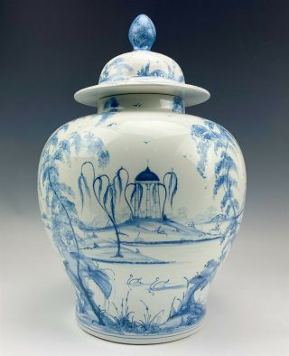 Vtg Isis Pottery Deborah Sears English Garden Blue & White Lidded Urn Vase Kpb