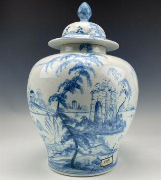 VTG ISIS POTTERY Deborah Sears English Garden Blue & White Lidded Urn Vase 2 KPB 2