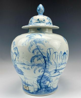 VTG ISIS POTTERY Deborah Sears English Garden Blue & White Lidded Urn Vase 2 KPB 3