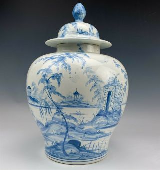 Vtg Isis Pottery Deborah Sears English Garden Blue & White Lidded Urn Vase 1 Kpb