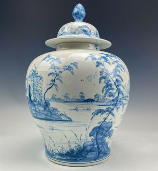 Isis Pottery Deborah Sears English Garden Blue & White Lidded Urn Vase Nr Kpb