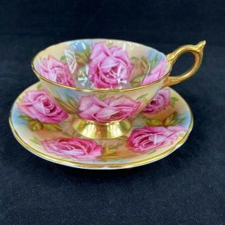 Aynsley Bailey - Type Large Pink Cabbage Roses Brocade Cup & Saucer 1026