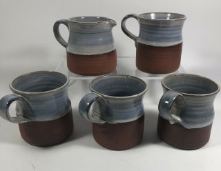 Denis Vibert Pine Tree Kiln Maine Red Clay Blue Swirl 4 - Coffee Mugs / Creamer